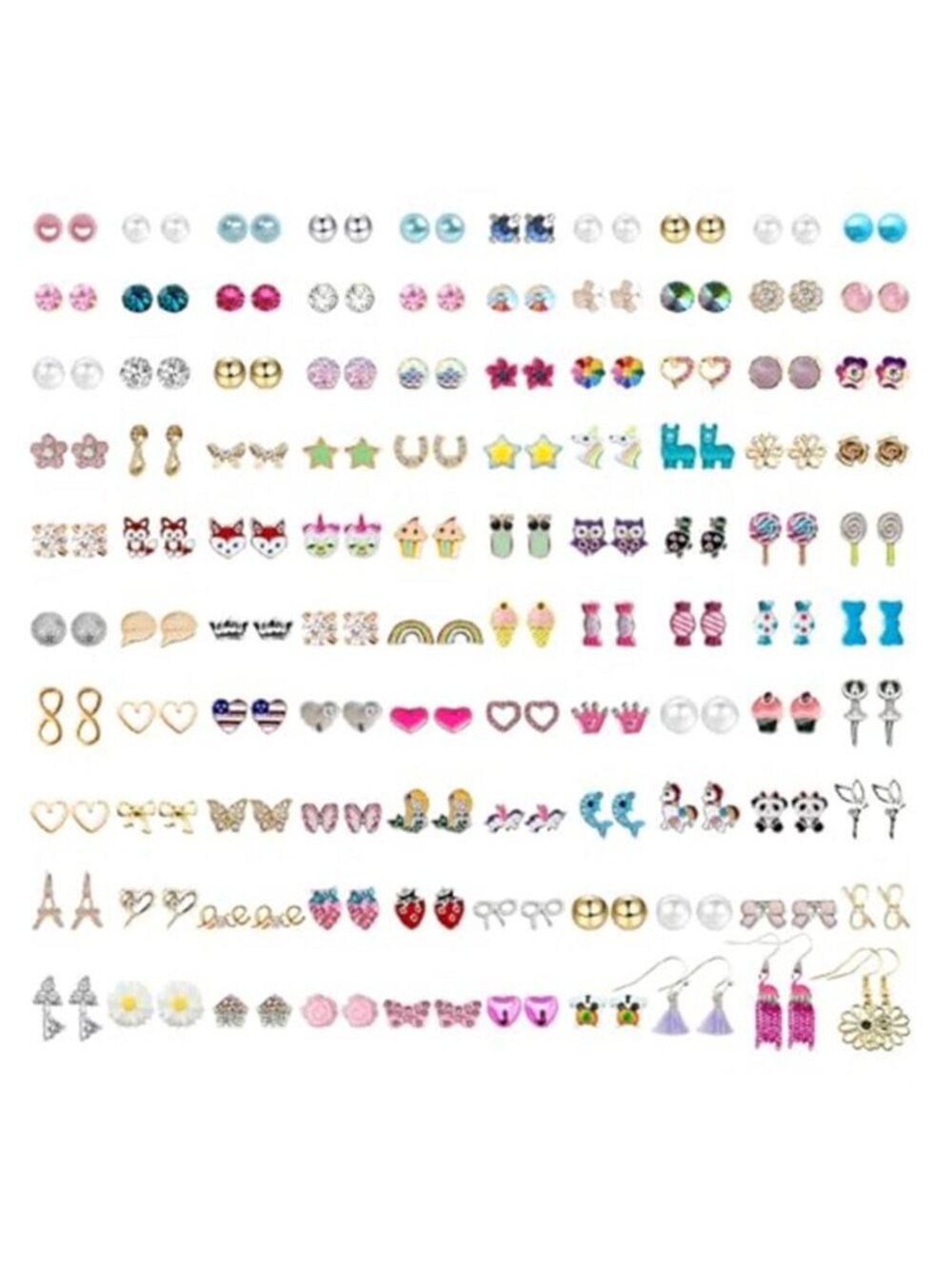 NEWITIN 100 Pairs Colorful Cute Earrings for Girls Sensitive Ears